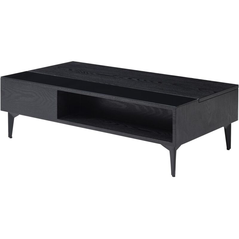 Vente-unique - Table basse avec plateau relevable et 1 niche en mdf et verre - Noir - sidelia