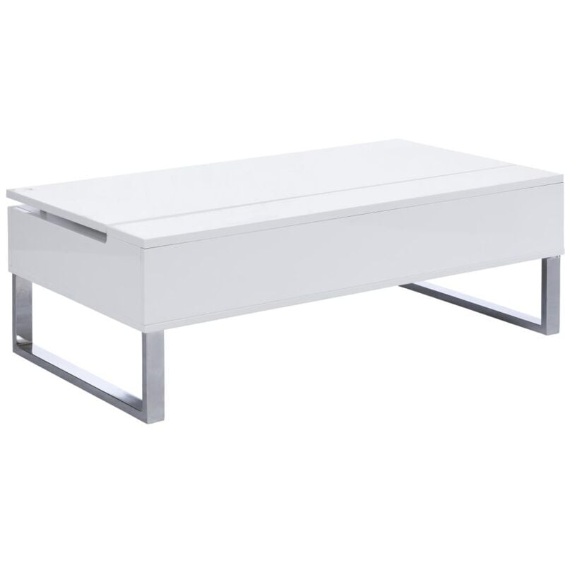Vente-unique - Table basse avec plateau relevable en mdf et métal chromé - Blanc laqué - secali