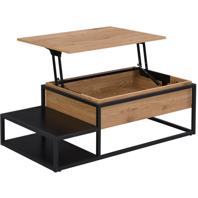 Vente-unique - Table basse avec plateau relevable en mdf et métal - Naturel et noir - lutesa