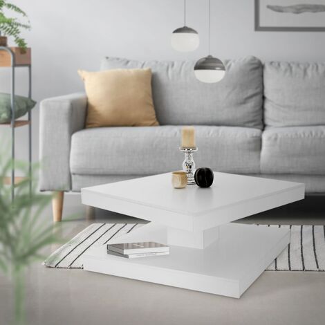 Table basse avec plateau tournant blanc table d'appoint pivotante 360° 78x78 cm