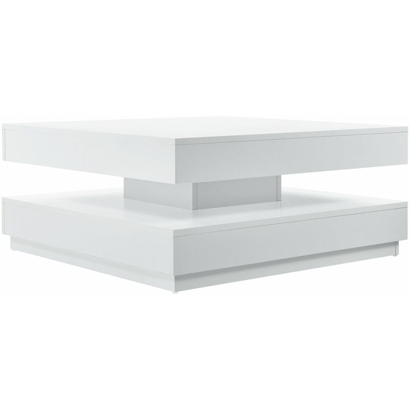 Helloshop26 - Table basse avec plateau tournant panneau de fibre de bois 76 x 76 cm blanc