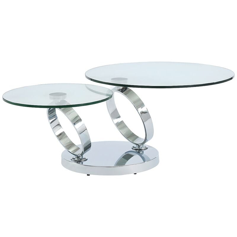 Vente-unique - Table basse avec plateaux pivotants - Verre trempé et métal - joline de Maison Céphy
