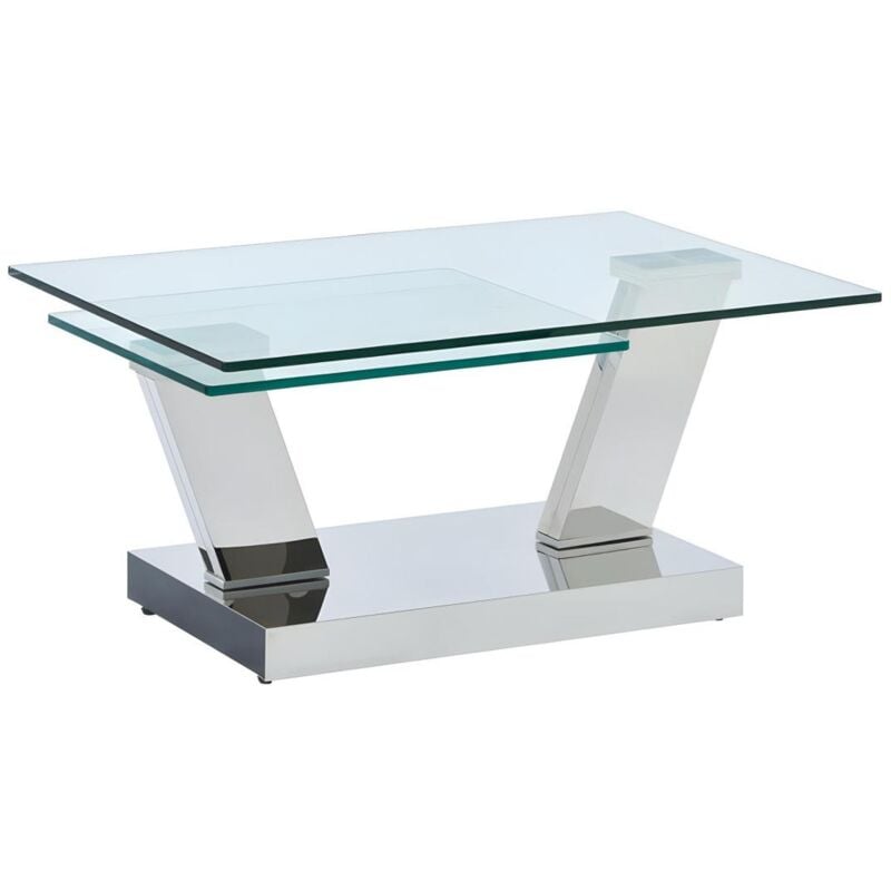 Vente-unique - Table basse avec plateaux pivotants - Verre trempé et acier inoxydable - Transparent - oyrus de Maison Céphy
