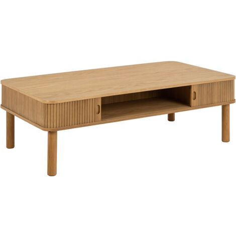 Table basse avec portes coulissante 130x70x40 cm décor chêne