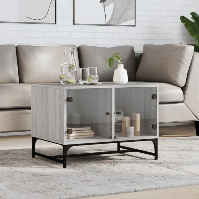 Vidaxl - Table basse avec portes en verre sonoma gris 68,5x50x50 cm