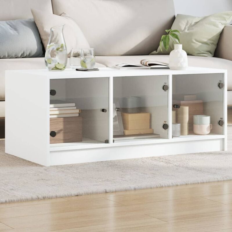 Vidaxl - Table basse avec portes en verre blanc 102x50x42 cm