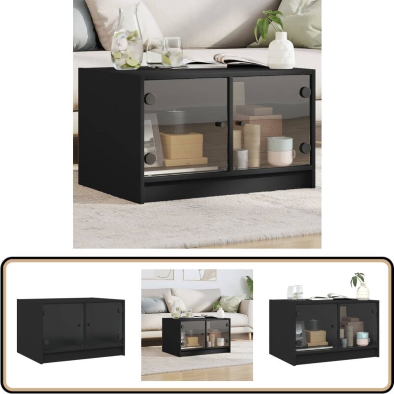 Table basse avec portes en verre noir 68x50x42 cm - Table Basse - Meuble tv - Table D'appoint - Table Design - Table Contemporaine