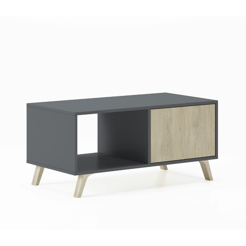 Skraut Home - Table Basse de Salon - 45 x 92 x 50 cm - Finition Gris/Chêne - MULTICOLORE