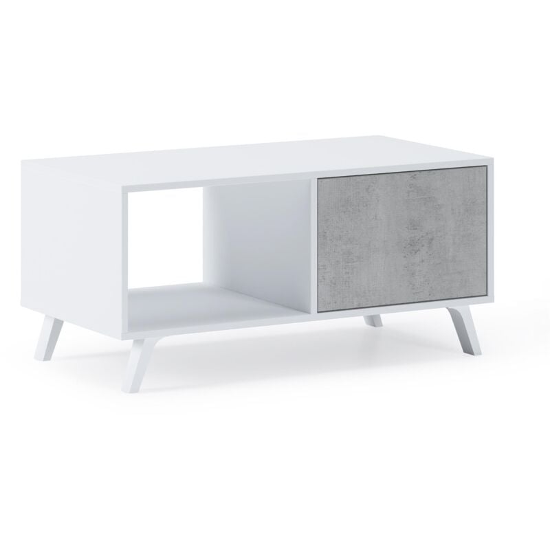 Table Basse de Salon - 45 x 92 x 50 cm - Finition Blanc/Ciment - blanc - Skraut Home