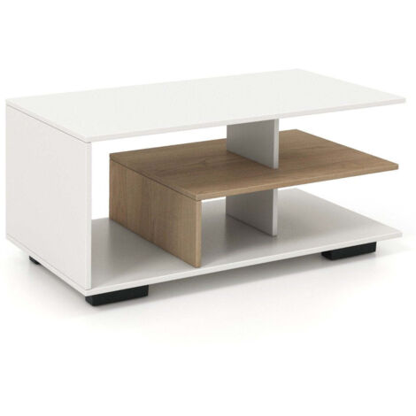 Table basse avec rangement & Étagère centrale en forme de L, table de salon rectangulaire, table d'appoint blanche