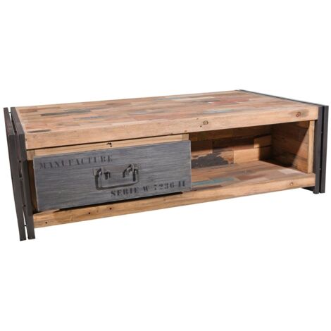Table basse avec rangement bois recyclé métal CARAVELLE
