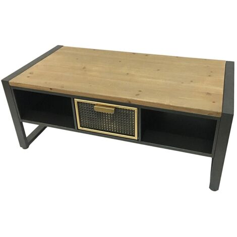 Table basse avec rangement et 1 tiroir en cannage métallique ATELIER