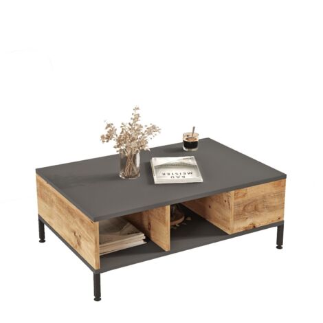 Table basse avec rangement Ginny 60x90cm Anthracite et Chêne clair