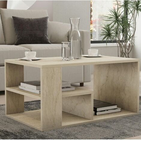 Table basse avec rangement ouvert effet travertin MARFA