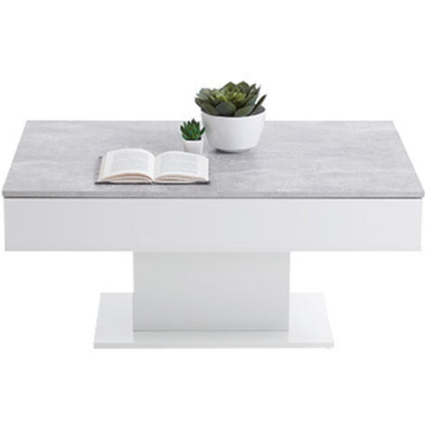 Table basse avec rangements 100x65x46 cm gris béton et blanc