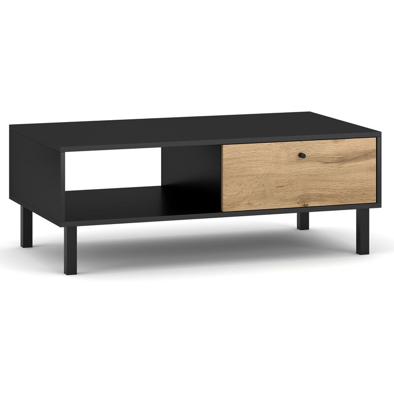 Table basse avec rangements en bois coloris noir mat / chêne wotan - L.110 x P.60 x H.40 cm -PEGANE-