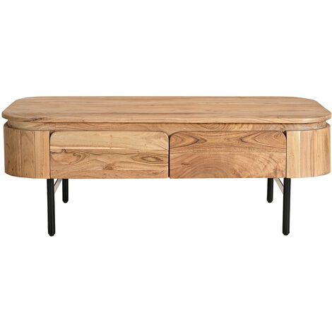 Table basse avec rangements en bois massif et métal noir 4 tiroirs L115 cm NAPOLI
