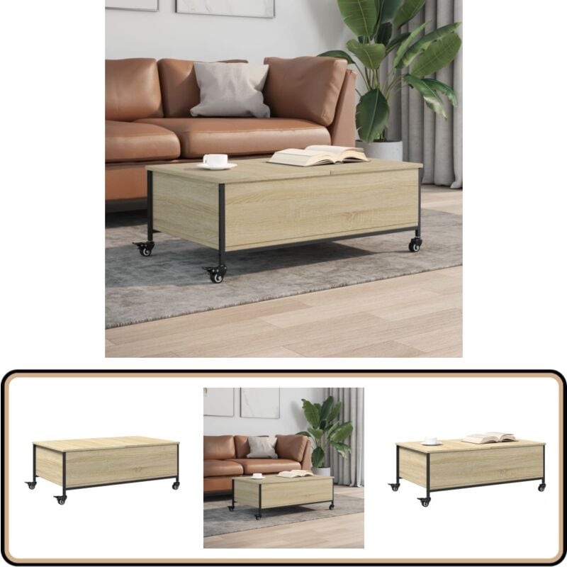 Table basse avec roulettes chêne sonoma bois d'ingénierie - Table Basse - Meuble Salon - Table D'appoint - Bout De Canapé - Table Design