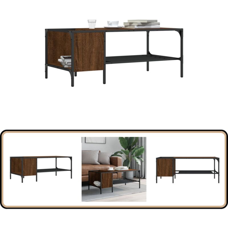 Table basse avec support chêne marron 100x51x40 cm - Table Basse - Meuble Salon - Table D'appoint - Bout De Canapé - Table Design