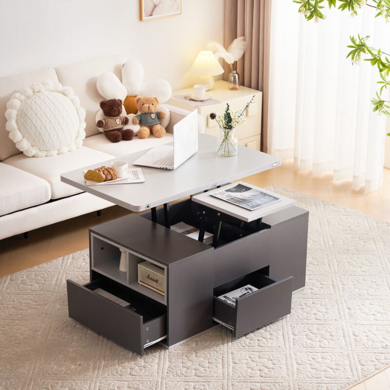 Hauss Spole - Table basse, avec table ouverte, multifonctionnelle relevable, gris