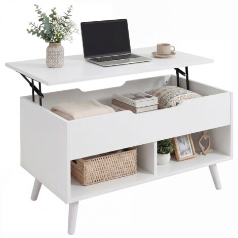Table basse avec table rabattable et espace caché, 75 cm de blanche marquée