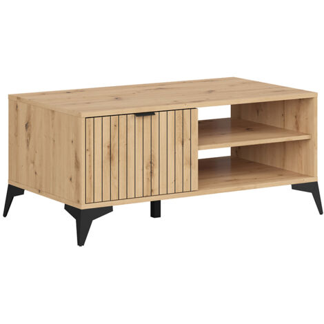 Table basse avec tiroir et 2 étagères,coloris Chêne artisan - Longueur 110 x Profondeur 60 x Hauteur 50 cm