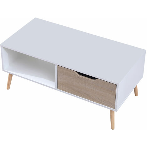 Table basse avec tiroir style scandinave blanche FREJA - Blanc