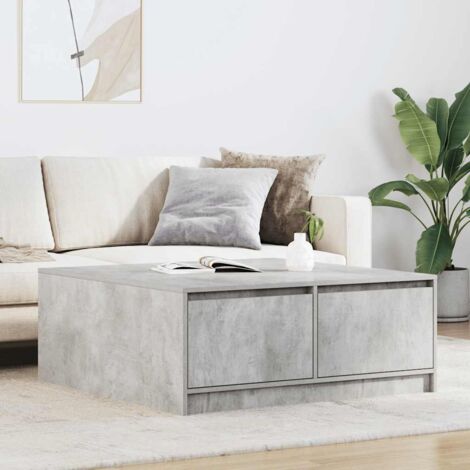 Table basse avec tiroirs-Table Salon à rangement gris béton 100x100x40 cm 379820