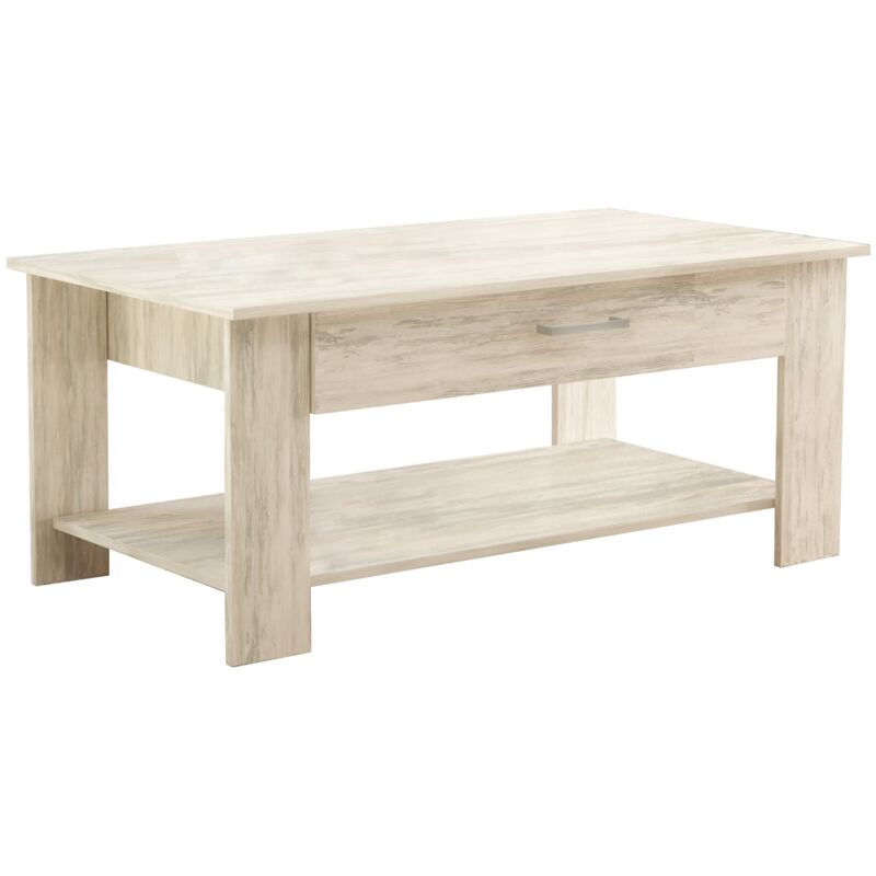 Homeness - Table basse avec un salon en bois à copeau avec 2 étagères et 1 tiroir d'objets magiques Moccasin - Moccasin