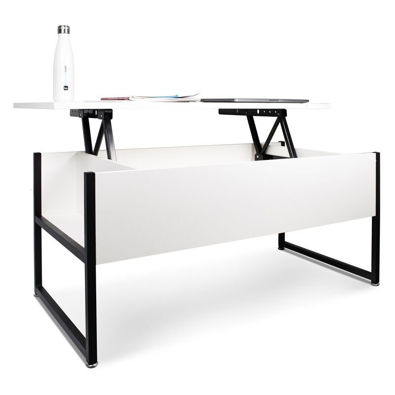 Table basse avec unité de rangement de style industriel table basse en acier et en bois moderne avec étagère relevable