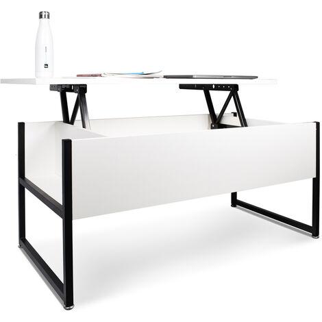 Table basse avec unité de rangement de style industriel table basse en acier et en bois moderne avec étagère relevable