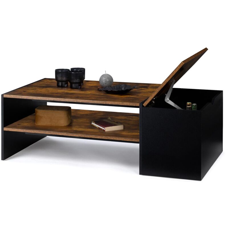 Table basse bar contemporaine rectangulaire IZIA avec coffre bois effet vieilli et noir