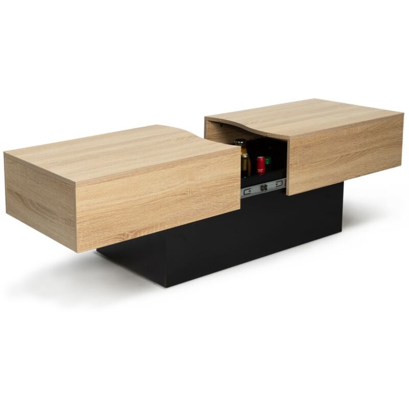 Table basse coulissante rectangulaire marta bois noir et imitation hêtre