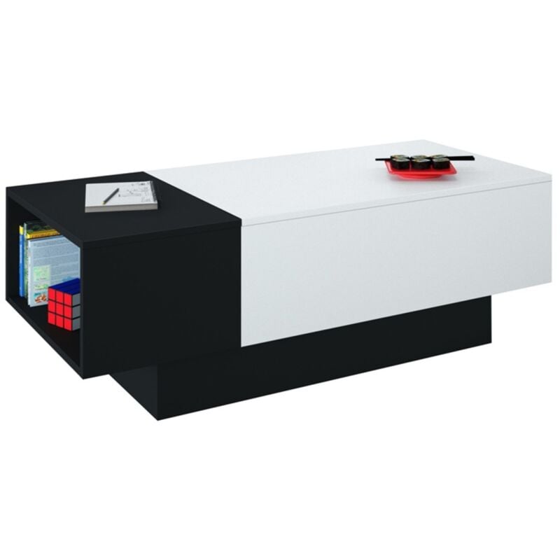 Meublorama - Table basse bar izia - Noir et blanc avec rangement - Dimensions 117 x 52 x 40 cm
