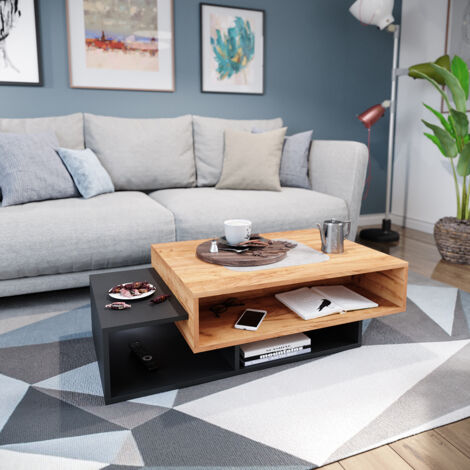 Vicco – Table basse fixe anthracite 105 x 60 cm – Panneau de particules 16 mm – Revêtement mélamine – Rangement avec étagères ouvertes