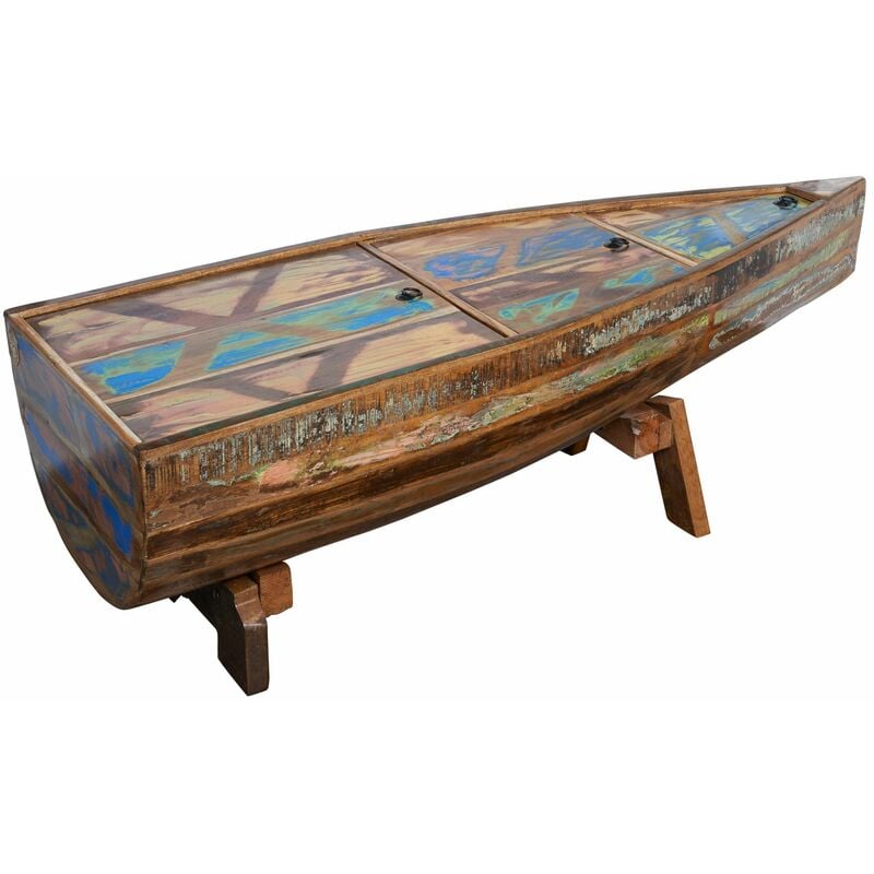 Massivmoebel24 - Table basse 155x52 Bois de récupération laqué Multicolore nature of spirit 106