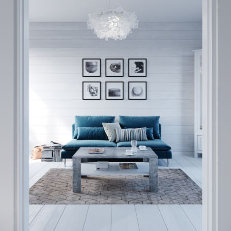 Vicco – Table basse fixe en béton 100 x 60 cm – Étagère intégrée pour rangement – Design moderne pour salon
