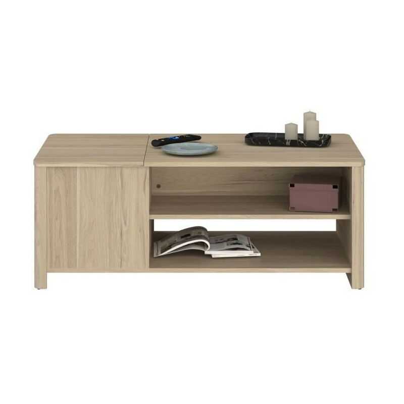 Parisot - Table basse betty rectangulaire - En panneau de particules revetu papier - Décor chene - Classique - L110 x H42 x P60 cm