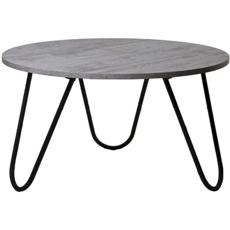 Table basse bicolore bois et métal élégante - Blanc lavé et noir