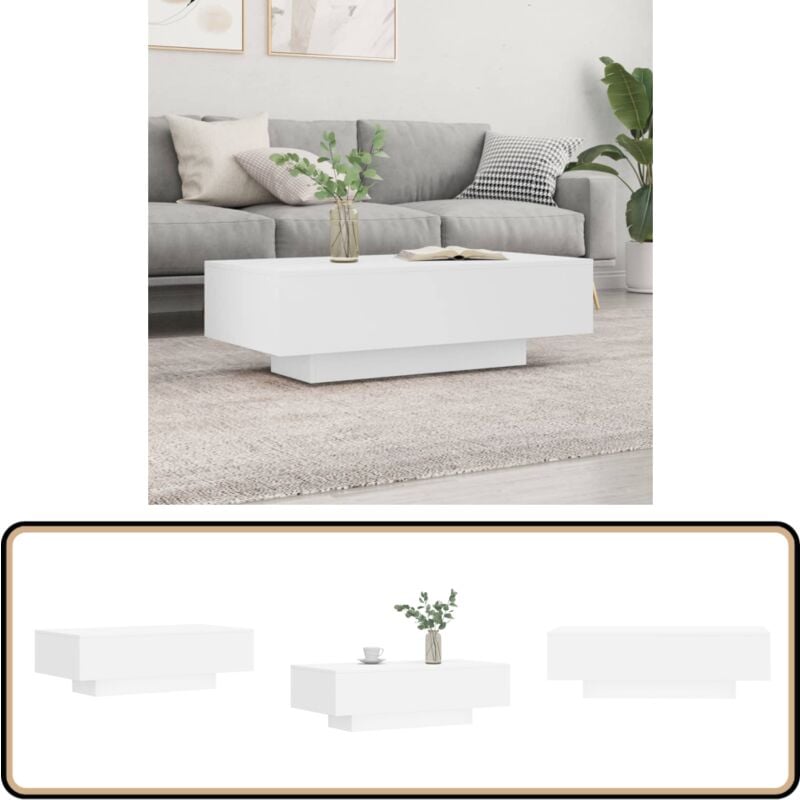 Table basse blanc 100x49,5x31 cm bois d'ingénierie - Table Basse Blanche - Meuble Salon - Table D'appoint - Design Moderne - Bois D'ingénierie