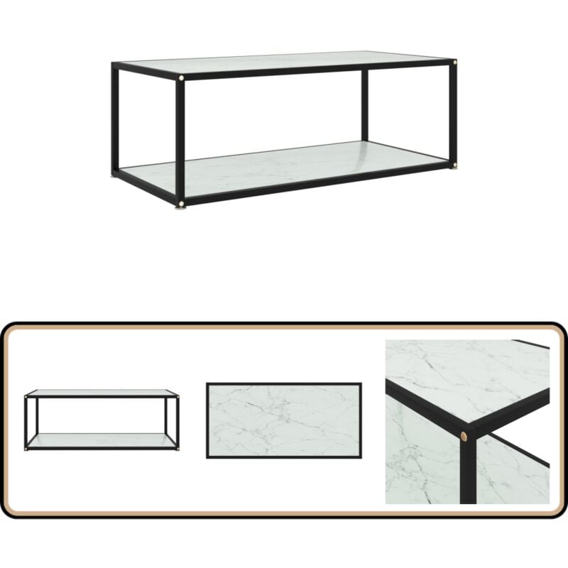 Vidaxl - Table basse Blanc 100x50x35 cm Verre trempé - Table Basse Contemporaine - Table Basse En Verre Trempé - Table Basse Avec Étagère - Meuble De