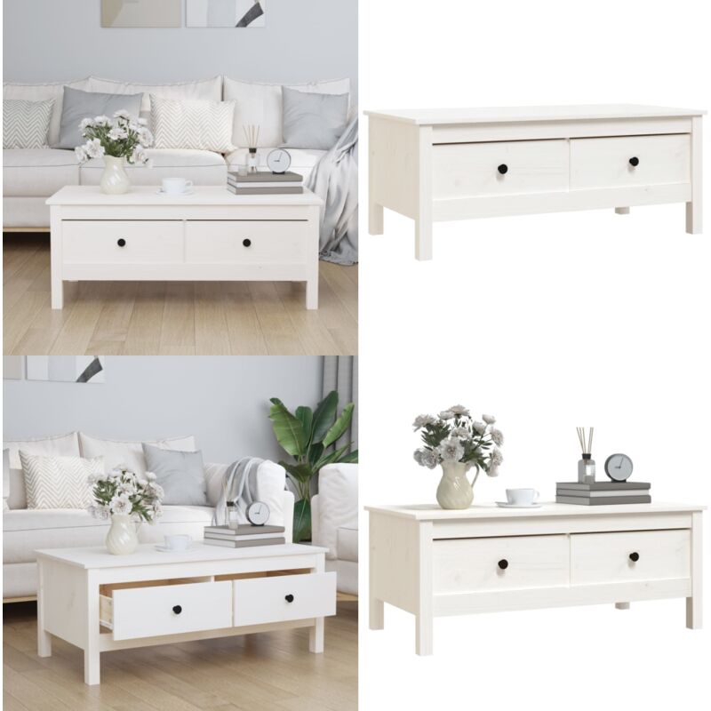 Vidaxl - Table basse Blanc 100x50x40 cm Bois massif de pin - Table Basse Blanche - Meuble Salle Séjour - Table D'appoint - Table Design - Bois Massif