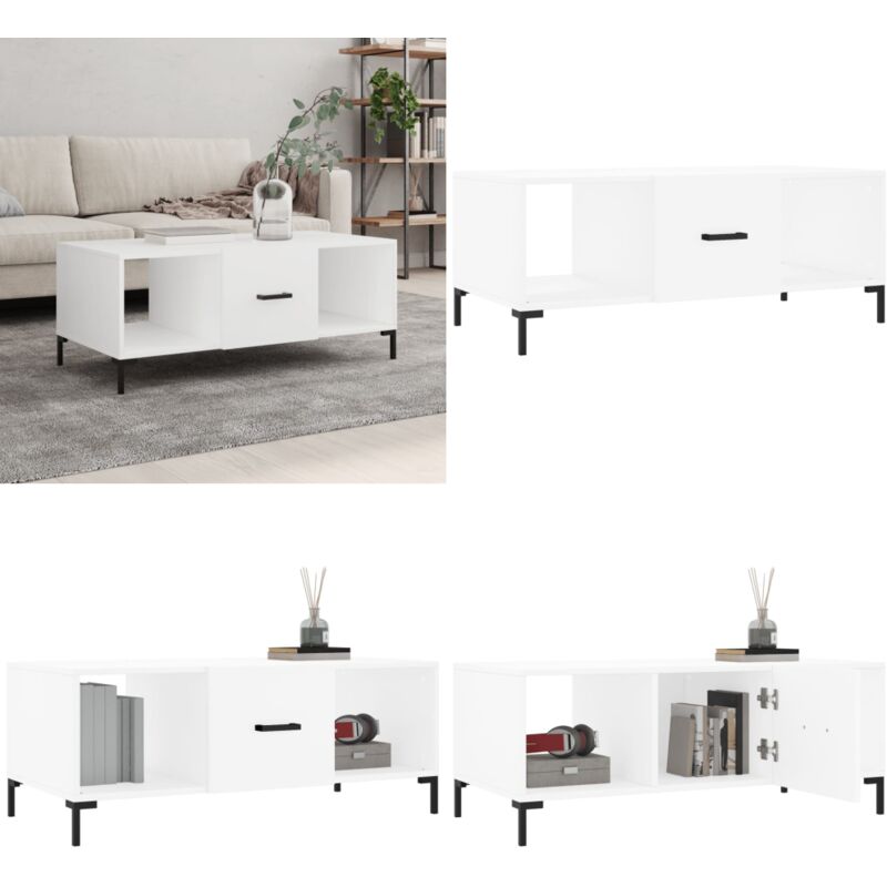 Vidaxl - Table basse blanc 102x50x40 cm bois d'ingénierie - Table Basse Blanche - Meuble Salon - Table D'appoint - Rangement Tiroir - Design Moderne