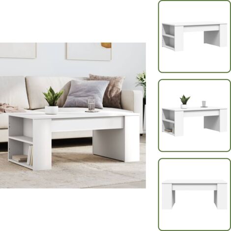 Table basse blanc 102x55x42 cm bois d'ingénierie - Table Basse Blanche - Meuble Salon - Table D'appoint - Design Moderne - Rangement Pratique
