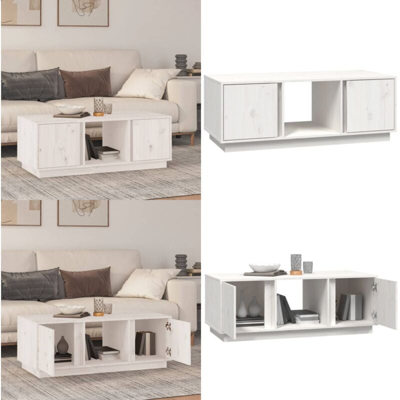 Table basse Blanc 110x50x40 cm Bois massif de pin - Table Basse Blanche - Meuble Salle Séjour - Table D'appoint - Design Scandinave - Bois Massif