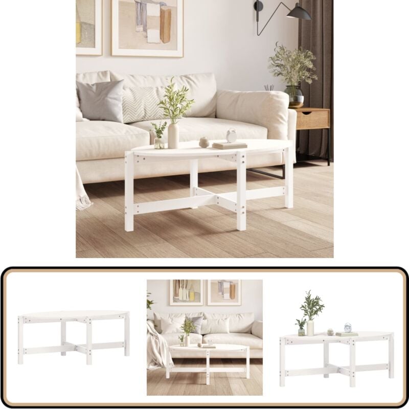 Table basse Blanc 118x63x45 cm Bois massif de pin - Table Basse Blanche - Meuble Salon - Table D'appoint - Bois Massif - Pin