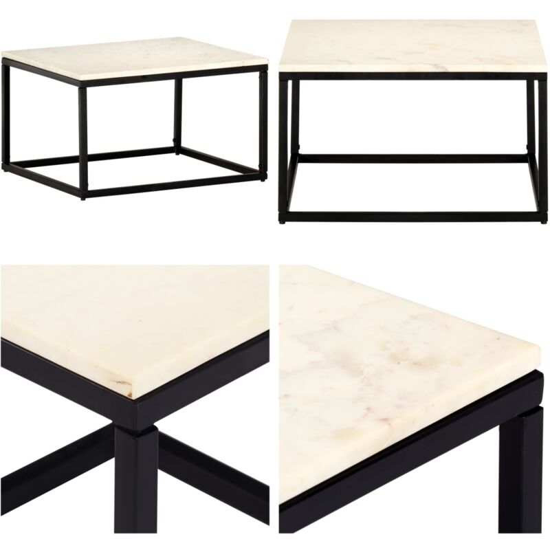 Vidaxl - Table basse Blanc 60x60x35 cm Pierre véritable texture marbre - Table Basse - Meuble Salon - Table D'appoint - Table Contemporaine - Table