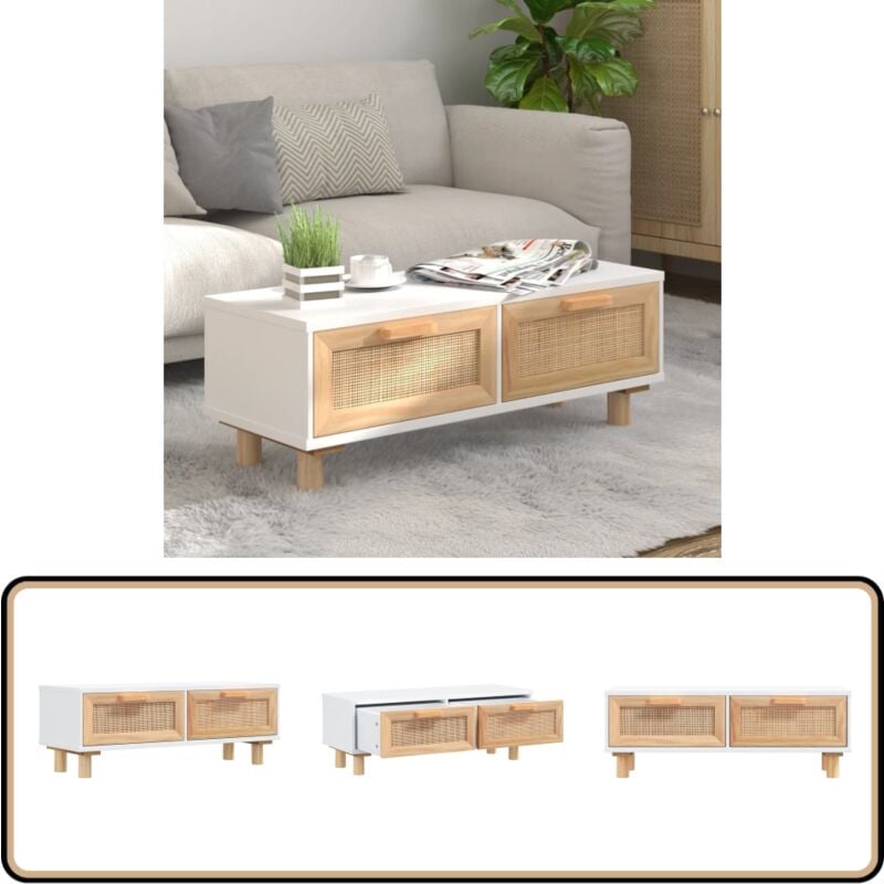Vidaxl - Table basse Blanc 80x40x30 cm Bois d'ingénierie et pin massif - Table Basse Blanche - Meuble tv - Table D'appoint - Rangement Tiroir - Style