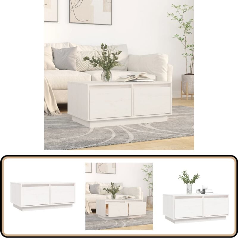 Table basse Blanc 80x50x35 cm Bois massif de pin - Table Basse Blanche - Meuble Tv - Table D'appoint - Table Salon - Design Scandinave