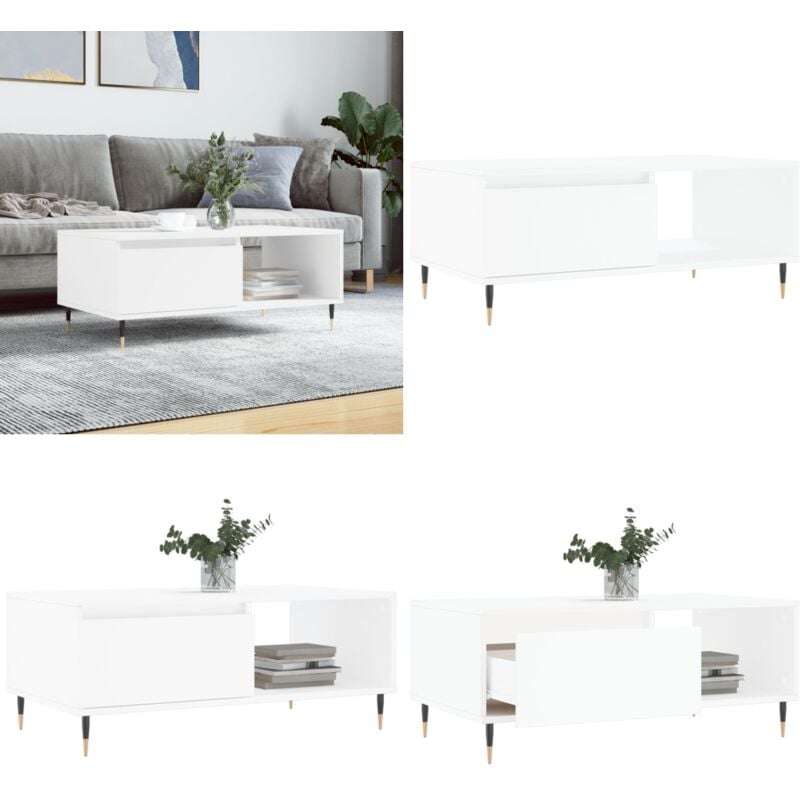 Vidaxl - Table basse Blanc 90x50x36,5 cm Bois d'ingénierie - Table Basse Blanche - Meuble Salon - Table D'appoint - Rangement Tiroir - Design Moderne